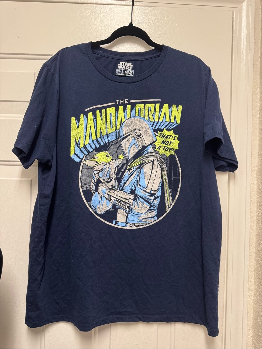Star Wars Mandalorian Graphic Tee in Navy with Yellow & Light Blue Accents